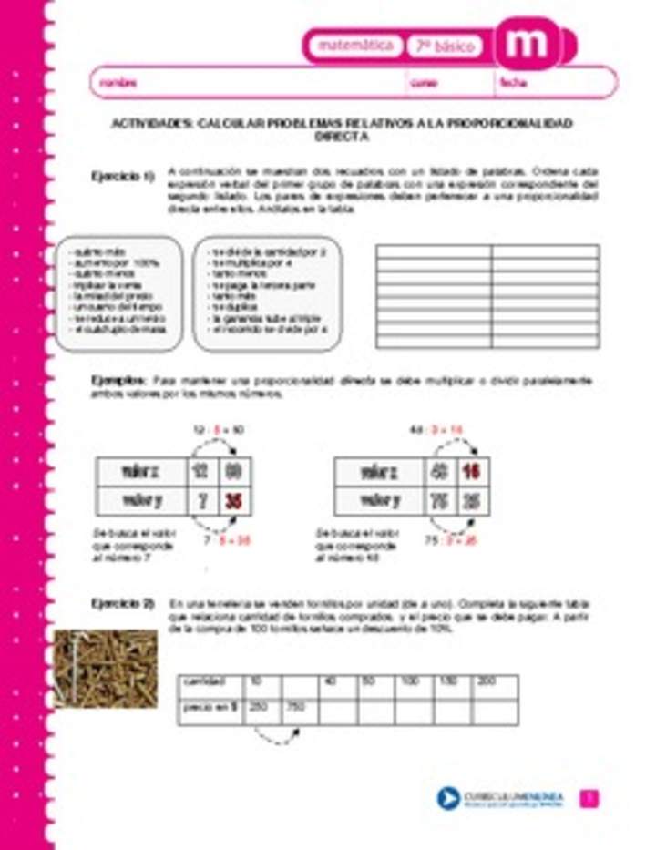 Calcular problemas relativos a la proporcionalidad directa