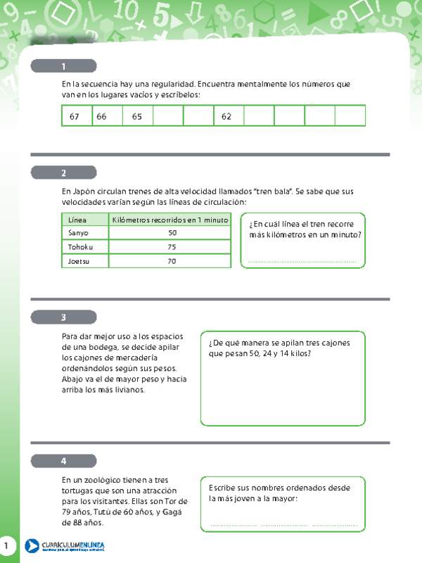 Resolución de problemas, ordenar cifras