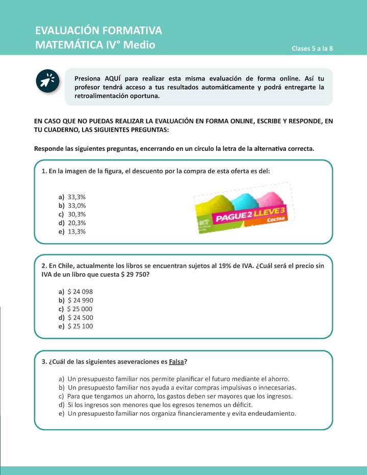 Evaluación Matemáticas 4° medio BC Unidad priorizada: Semana 2