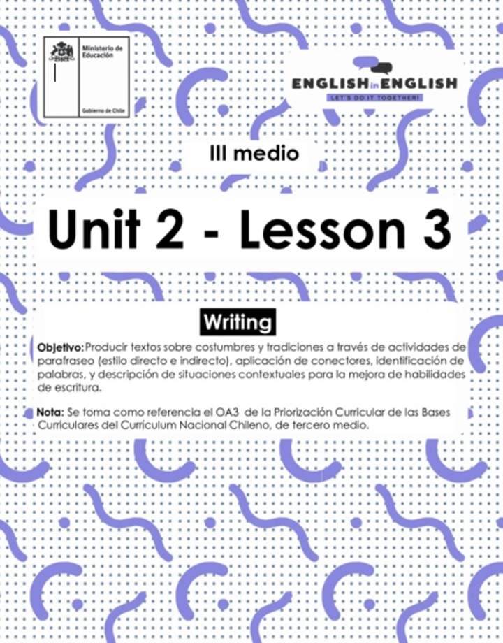 Actividades: 3° Medio Unidad 2 - Lesson 3