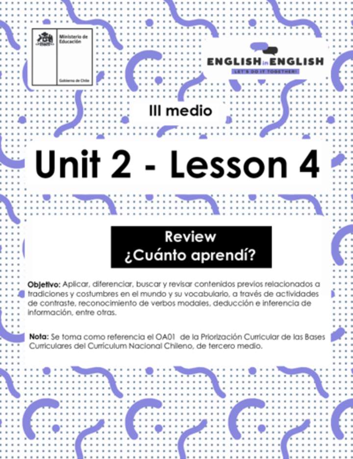 Actividades: 3° Medio Unidad 2 - Lesson 4