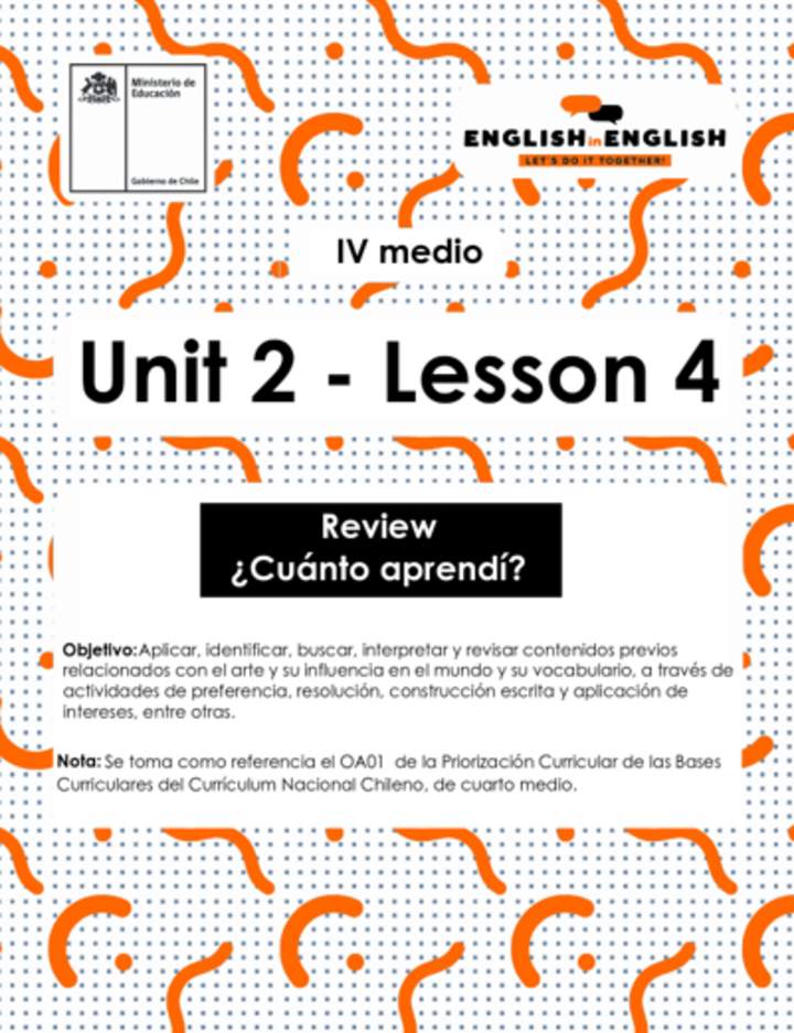 Actividades: 4° medio Unidad 2 - Lesson 4