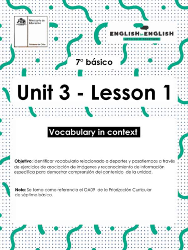 Actividades: 7° Básico Unidad 3 - Lesson 1