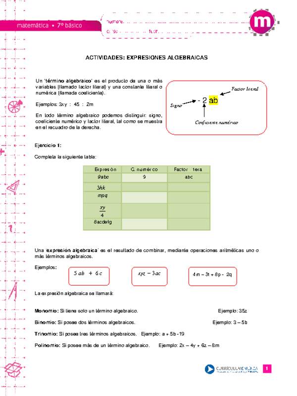 Expresiones algebraicas