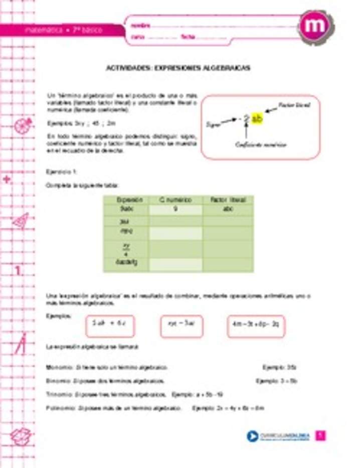 Expresiones algebraicas