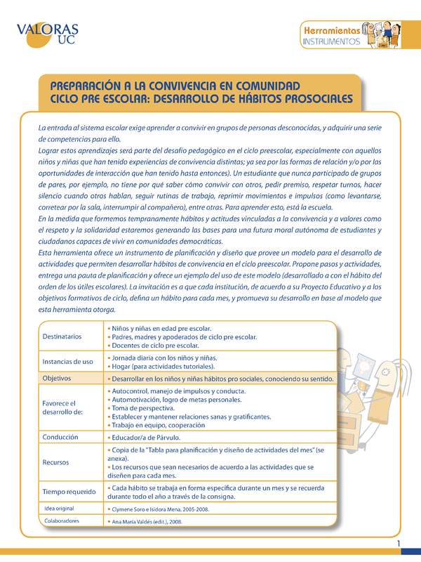 Preparación a la convivencia en comunidad: Orientación - Profesores, padres y estudiantes de educación parvularia