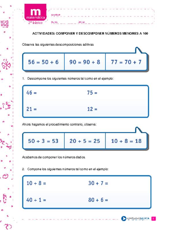 Componer y descomponer números menores a 100