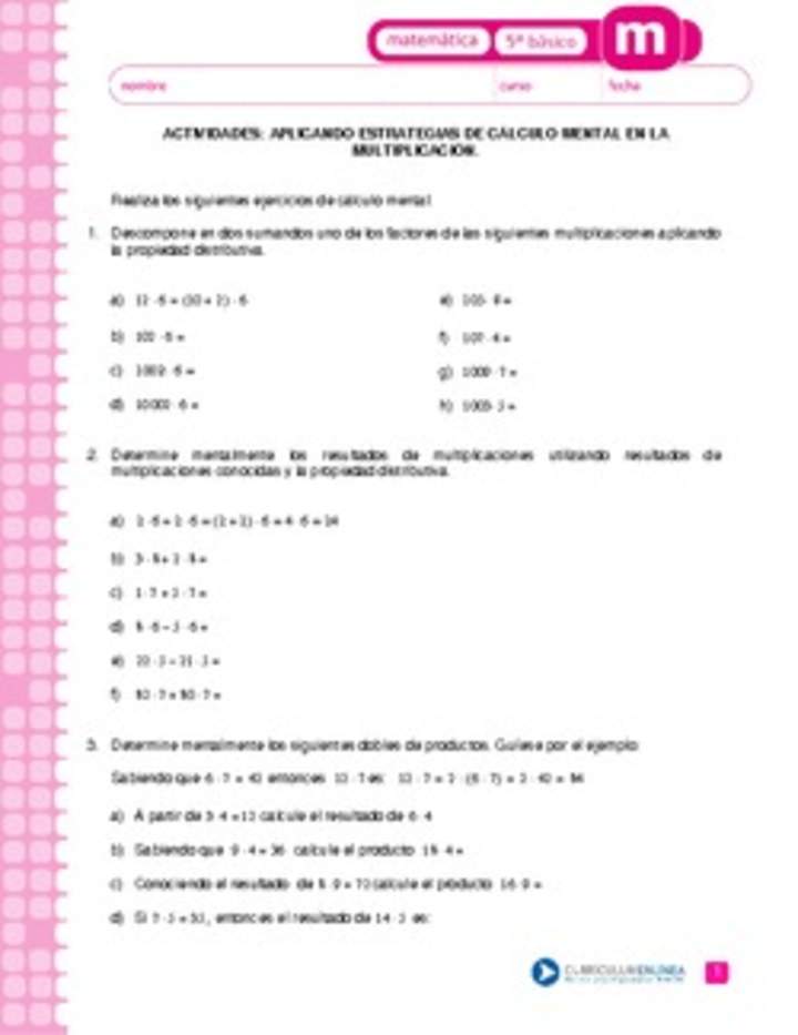 Aplicando estrategias de cálculo mental en la multiplicación