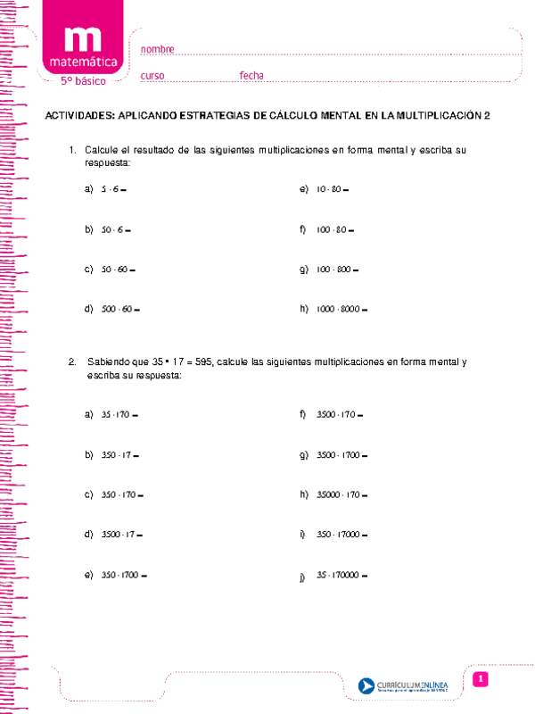 Aplicando estrategias de cálculo mental en la multiplicación 2