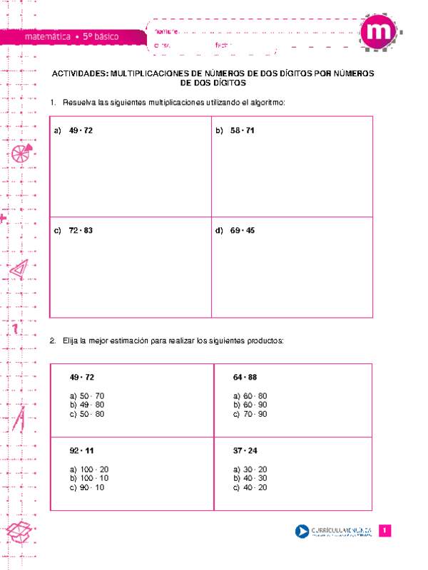 Multiplicaciones de números de dos dígitos por números de dos dígitos