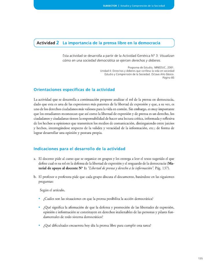 Actividad de Educación Ciudadana: Historia, Geografía y Ciencias Sociales 8º básico - La importancia de la prensa libre en la democracia