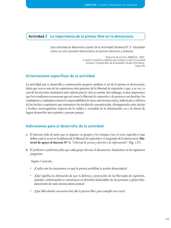 Actividad de Educación Ciudadana: Historia, Geografía y Ciencias Sociales 8º básico - La importancia de la prensa libre en la democracia