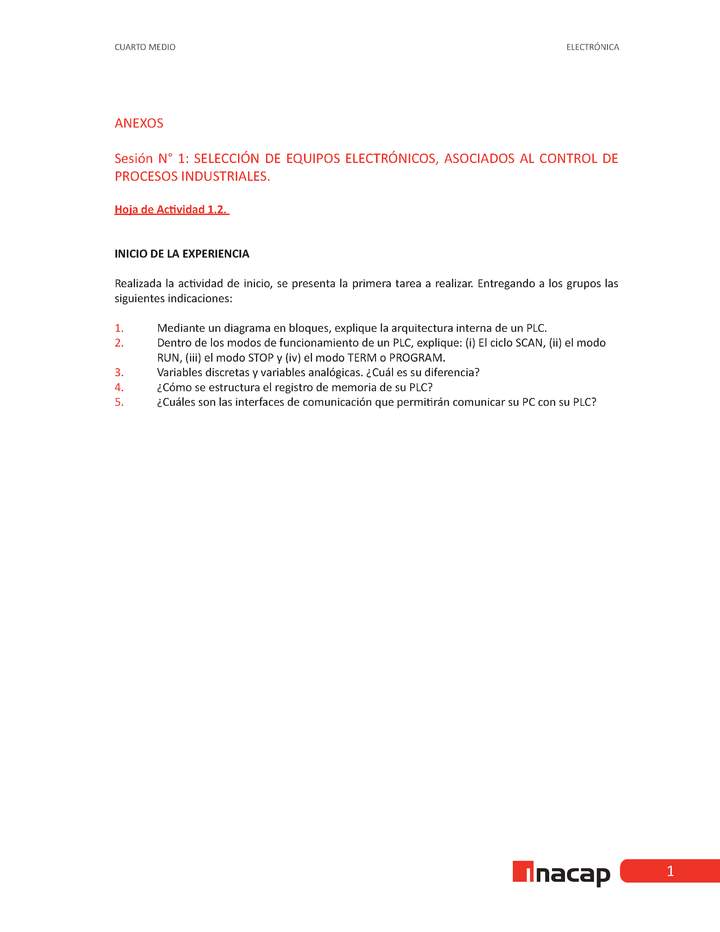 CEDEM, INACAP. (2017). Anexos. Automatización Industrial. Programa de Apoyo a la implementación curricular. 4° medio. Electrónica.