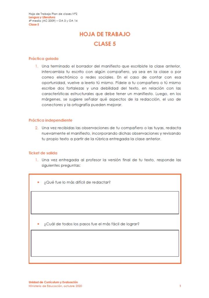 Leccion 1 de lengua y literatura worksheet