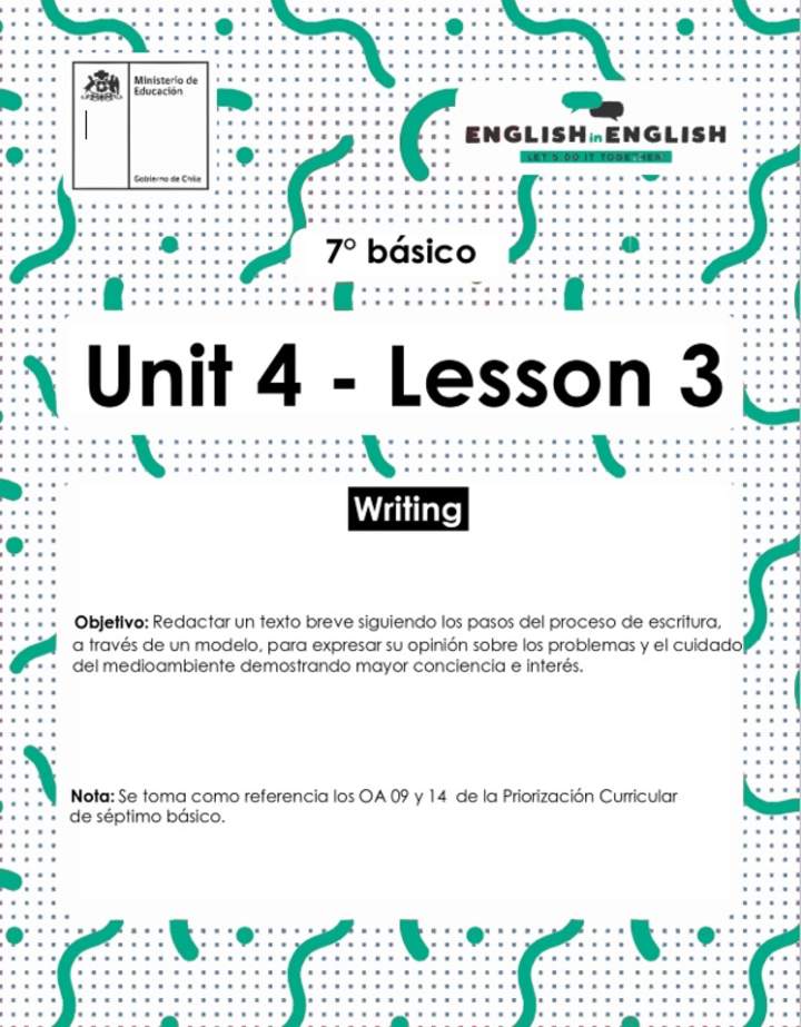 Inglés 7° Básico Unidad 4 - Lesson 3