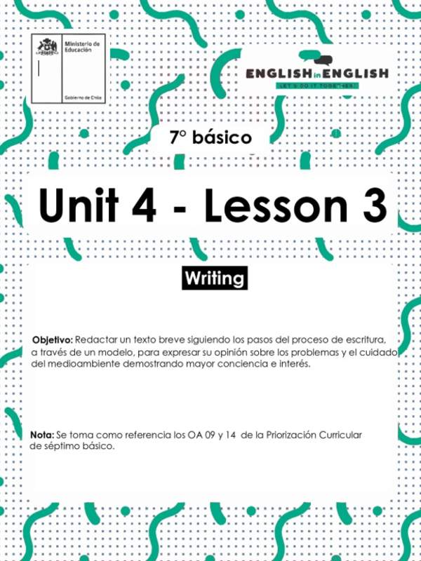 Inglés 7° Básico Unidad 4 - Lesson 3