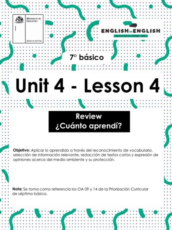 Inglés 7° Básico Unidad 4 - Lesson 4