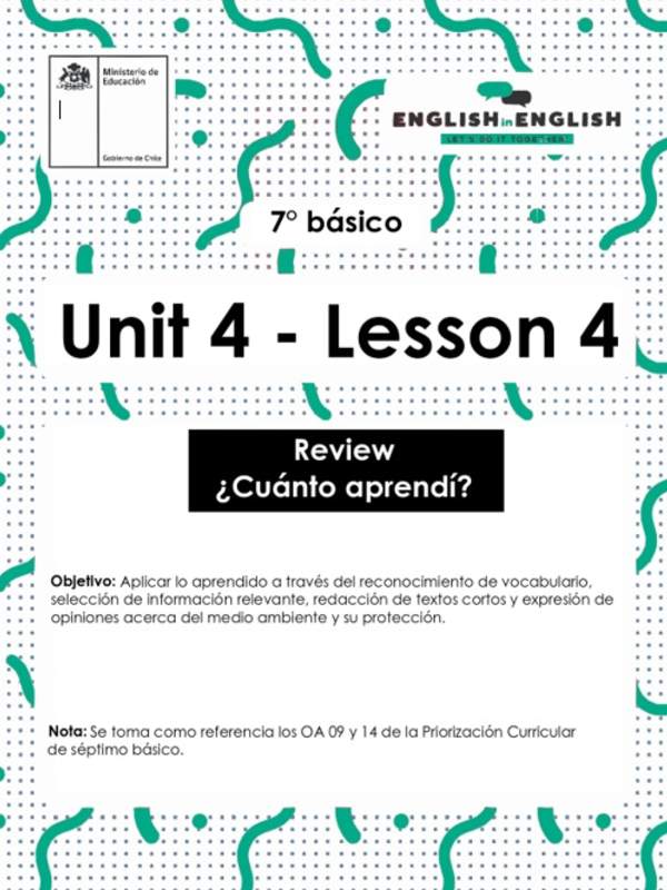 Inglés 7° Básico Unidad 4 - Lesson 4