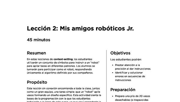 Lección 2: Mis amigos robóticos Jr.