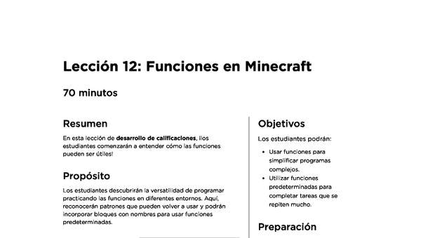 Lección 12: Funciones en Minecraft