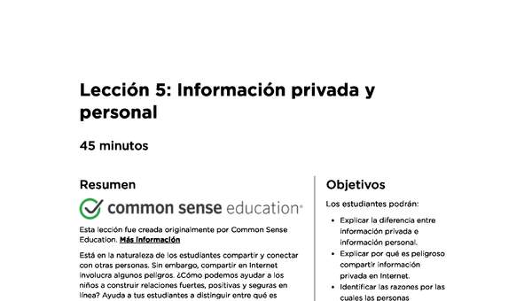 Lección 5:Información privada y personal