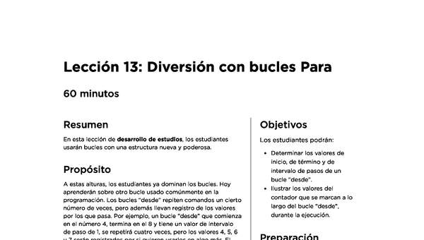 Lección 13: Diversión con bucles Para