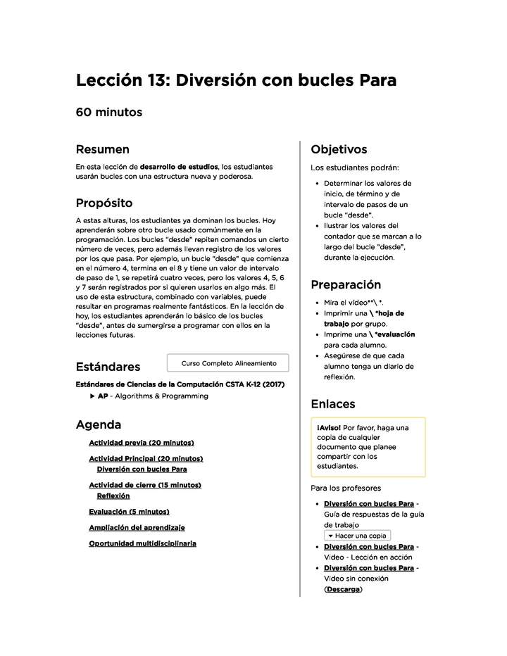 Lección 13: Diversión con bucles Para