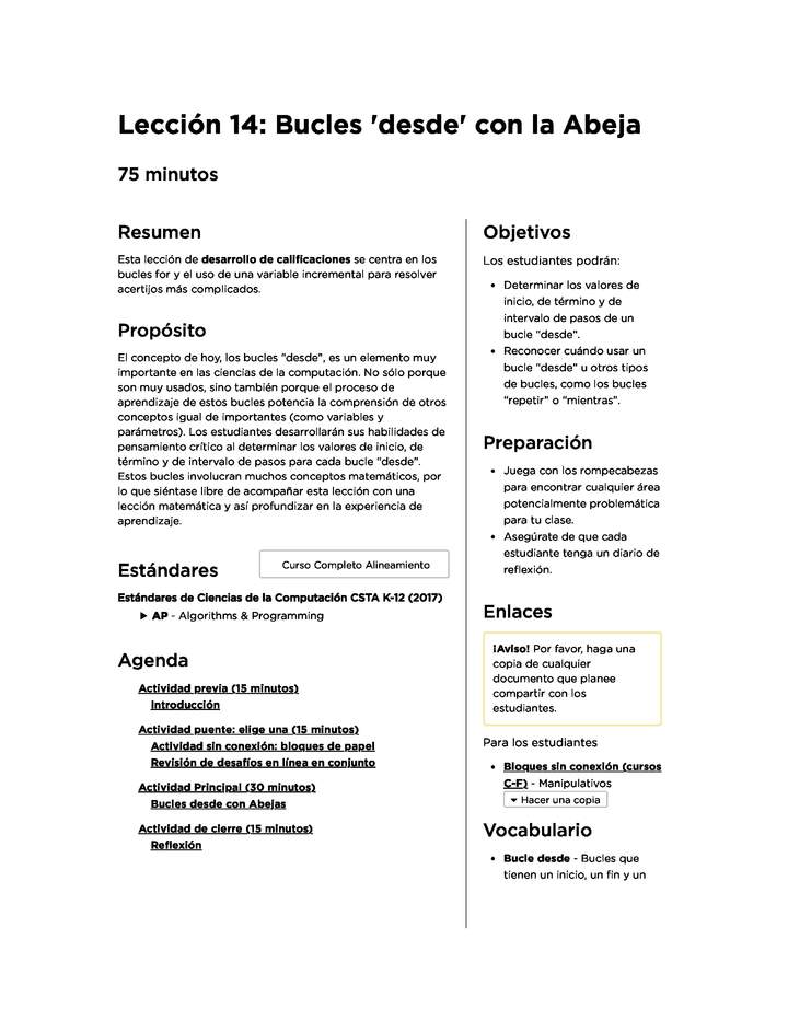 Lección 14: Bucles 'desde' con la Abeja