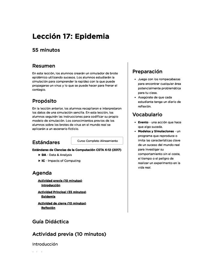 Lección 17:  Epidemia