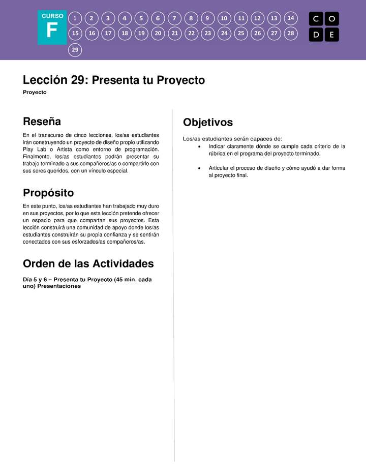 Lección 29: Presenta tu Proyecto