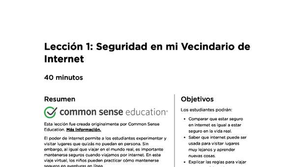 Lección 1: Seguridad en mi Vecindario de Internet