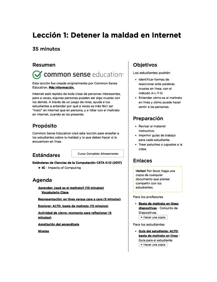 Lección 1: Detener la maldad en Internet