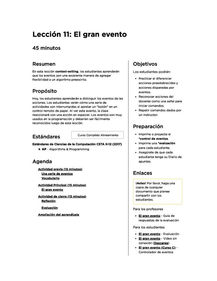 Lección 11: El gran evento