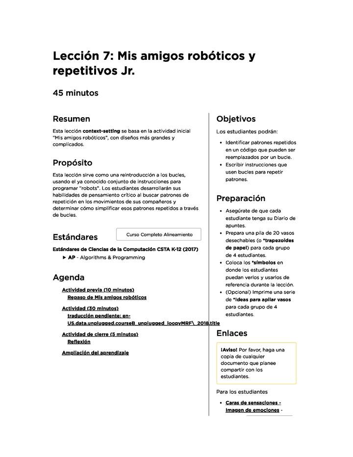 Lección 7: Mis amigos robóticos y repetitivos Jr.