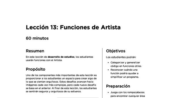 Lección 13: Funciones de Artista