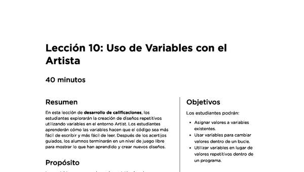 Lección 10: Uso de Variables con el Artista