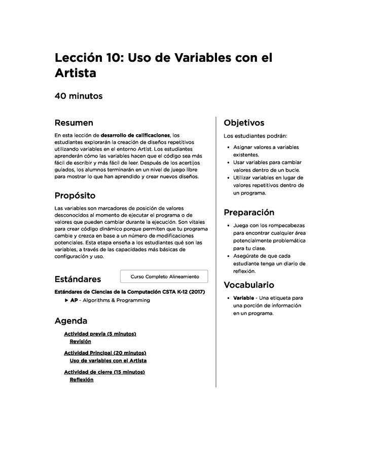 Lección 10: Uso de Variables con el Artista