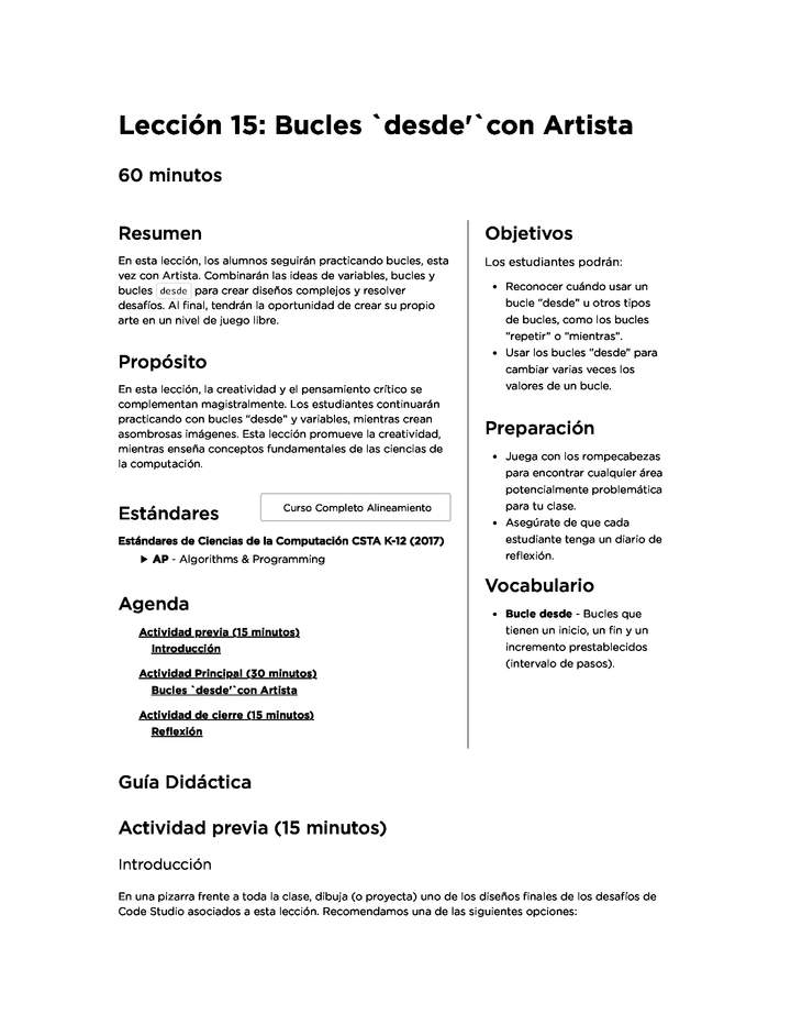 Lección 15: Bucles `desde'`con Artista