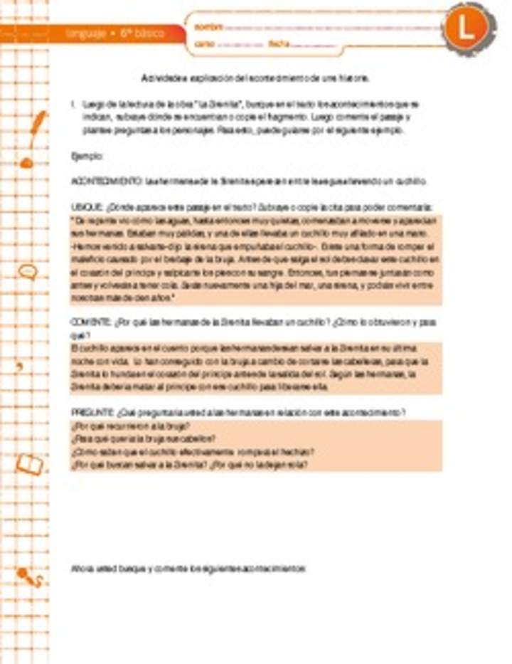 Explicación del acontecimiento de una historia