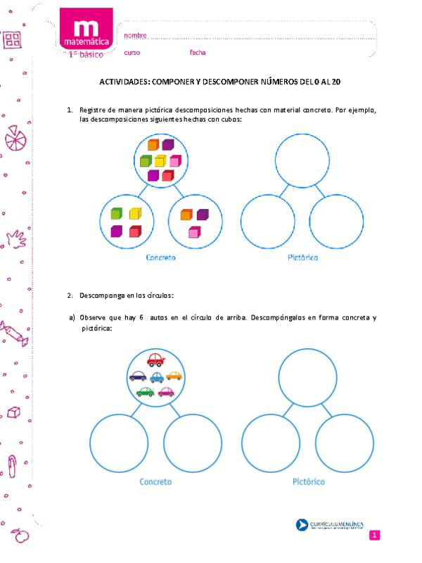 Componer y descomponer cantidad de elementos del 0 al 20