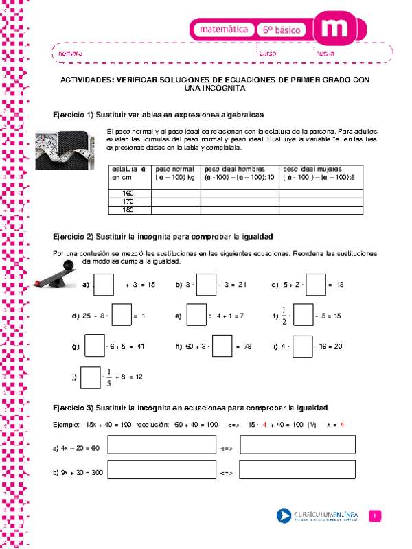 Verificar soluciones de ecuaciones de primer grado con una incógnita