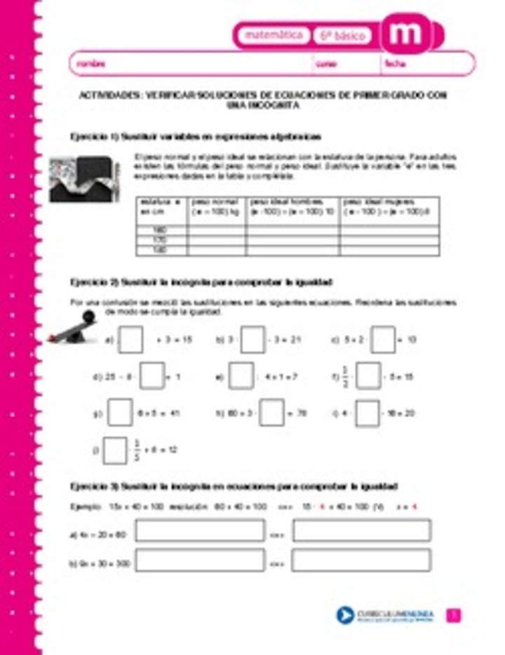 Verificar soluciones de ecuaciones de primer grado con una incógnita