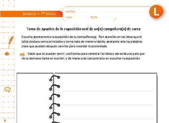 Toma de apuntes de la exposición oral de un(a) compañero(a) de curso