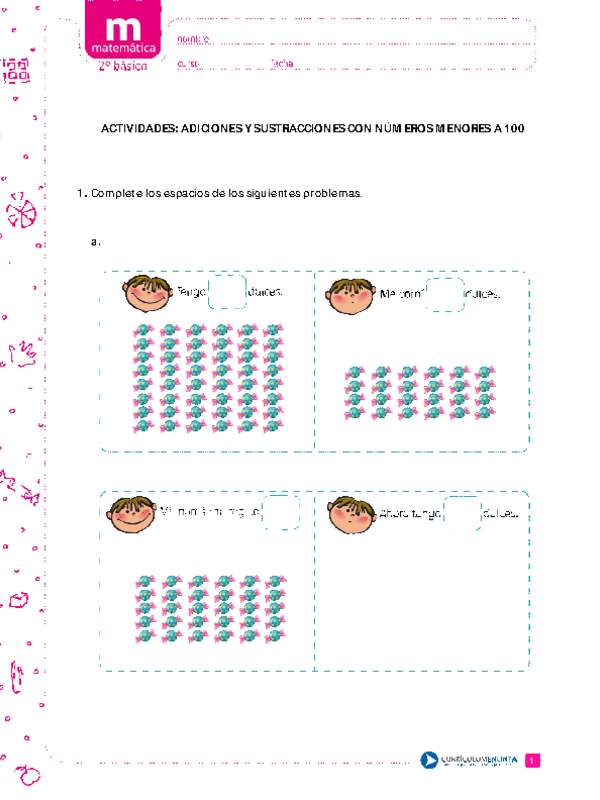 Adiciones y sustracciones con números menores a 100 (I)