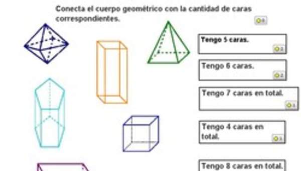 Relacionar cuerpos geométricos con número de caras