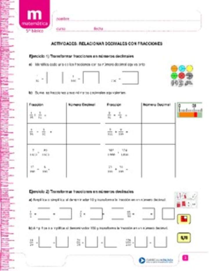 Relacionar fracciones con decimales