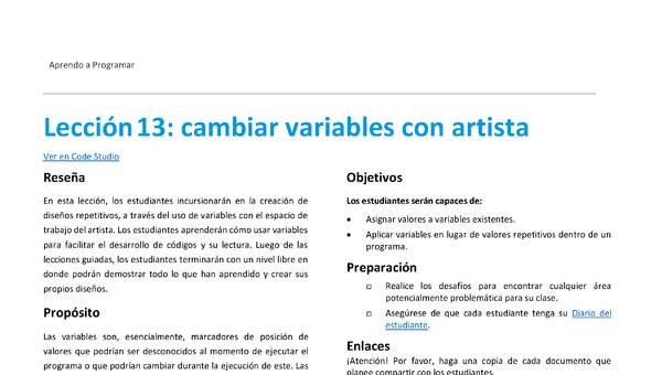 Lección13: cambiar variables con artista