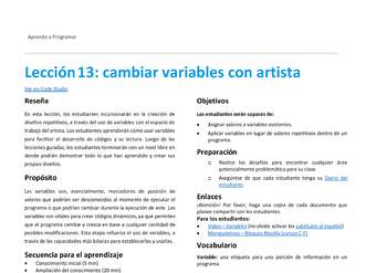 Lección13: cambiar variables con artista