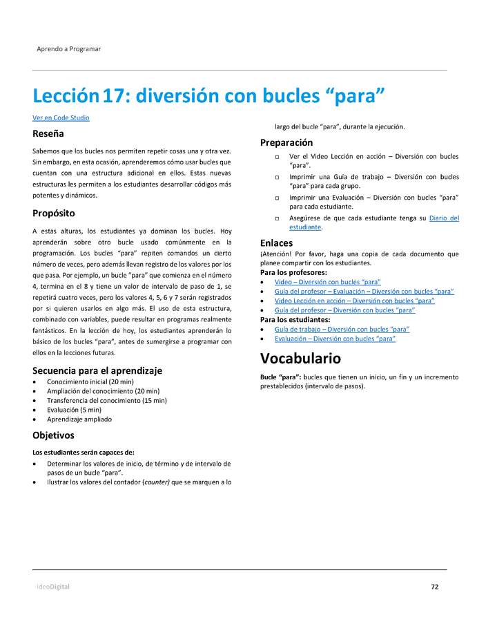 Lección17: diversión con bucles “para”