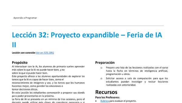 Unidad 4 - Lección 32: Proyecto expandible – Feria de IA II